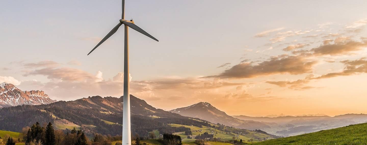 Windmill over a mountainous terrain