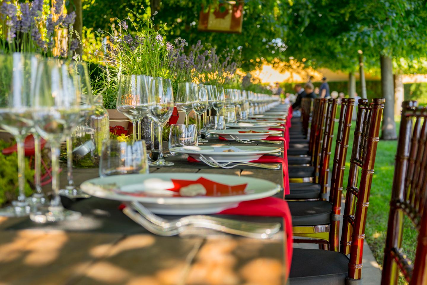 Exceptional event locations throughout the estate include a tranquil outdoor courtyard, the architecturally stunning tasting room, the Chagall Room, or a secluded loggia beneath the bell tower, overlooking Okanagan Lake